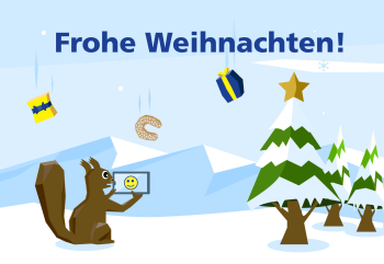 RISE wünscht frohe Weihnachten mit einem gezeichneten Bild einer Winterlandschaft